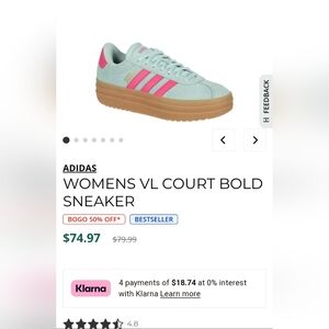 Adidas Women's VL Court Bold Sneaker - Mint and Pink